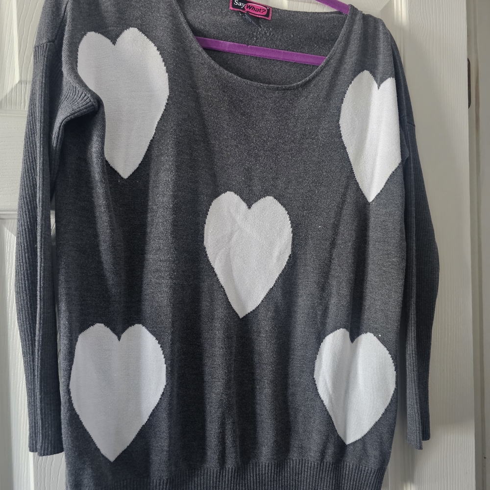 Say What? Gray Heart Sweater Used